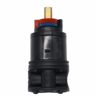 Black cartridge with brass stem read and blue limit stop and black rings for proper seal.