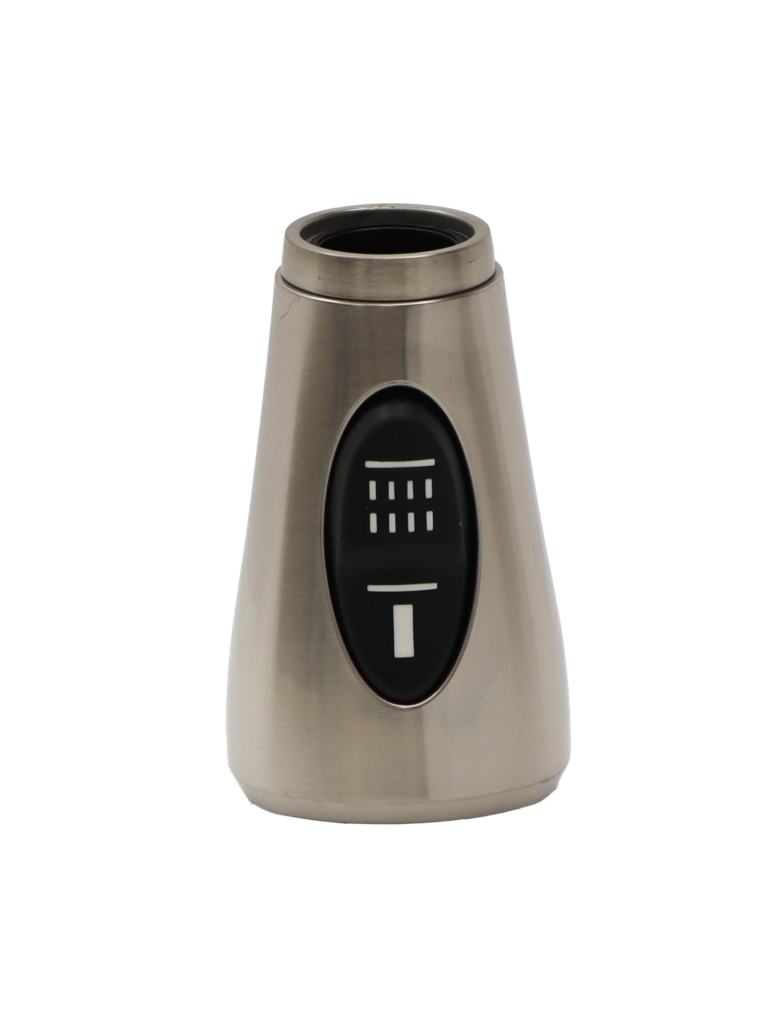 Stainless steel sprayhead with black rubber dual function spray button.