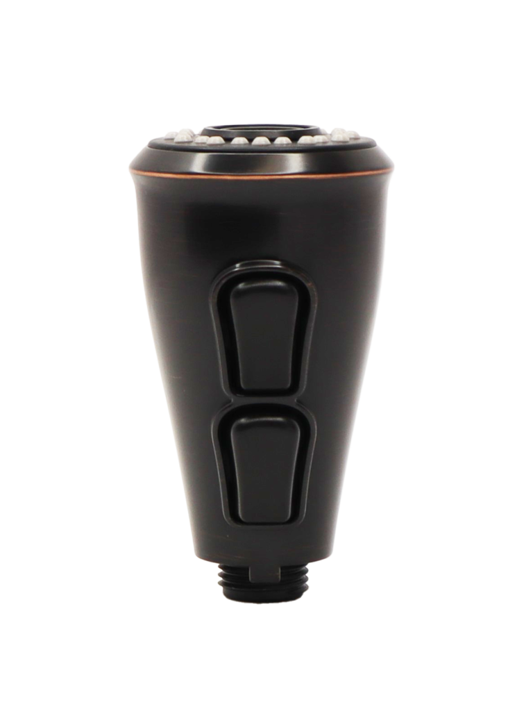 Vibrant bronze sprayhead with dual control butons.