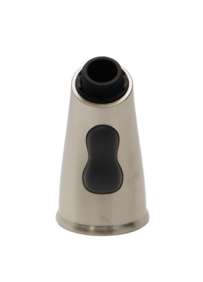 Stainless steel dual function rubber button with black plastic threads.