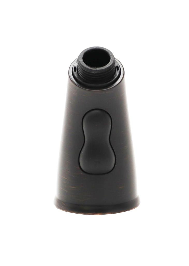 Vibrant tuscan bronze sprayhead with black dual function spray button.