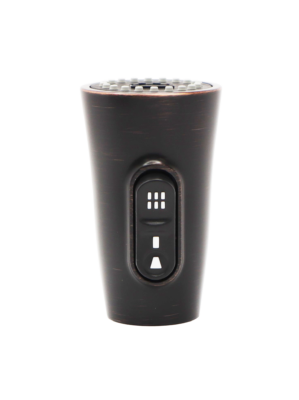 Vibrant tuscan bronze sprayhead with black dual function button.
