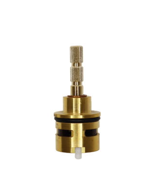 Bright brass cartrdige with black rubber rings and ceramic discs.