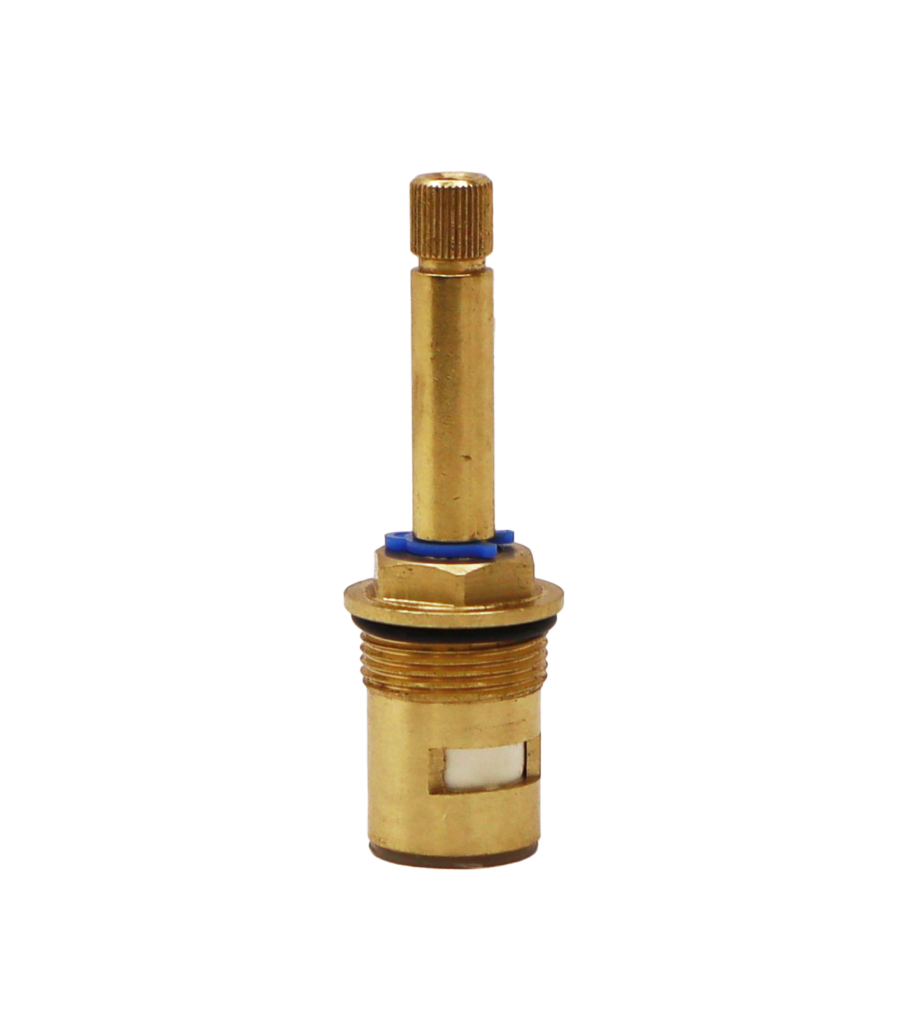 Bright brass stem with blue index ceramic discs and rubber bottom for proper seal.