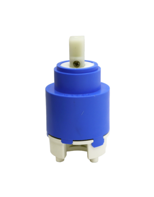 Bright blue plastic cartridge with white square handle connection with white bottom and black rubber o-ring seals.