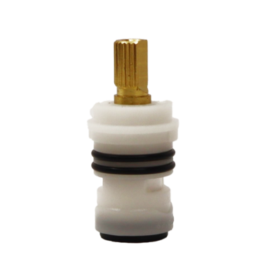 White plastic cartridge with brass stem 2 black orings and black bottom seal.