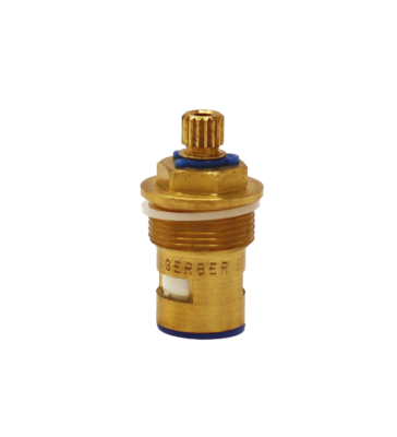 Short brass ceramic cartridge with blue index and blue washer on the bottom.