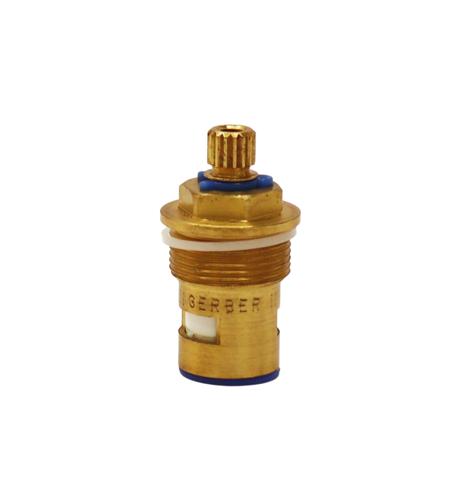 Short brass ceramic cartridge with blue index and blue washer on the bottom.