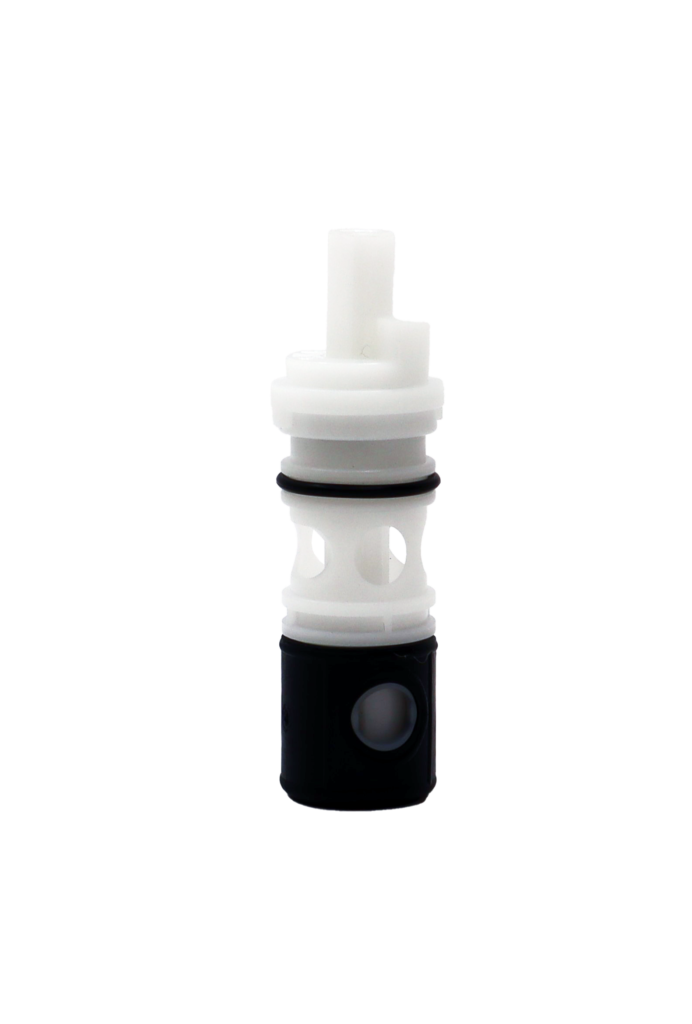 Bright white plastic cartridge with black rubber o-ring and bottom boot.