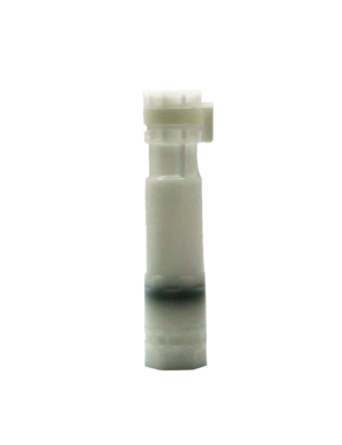 White plastic quick connect hose adapter.