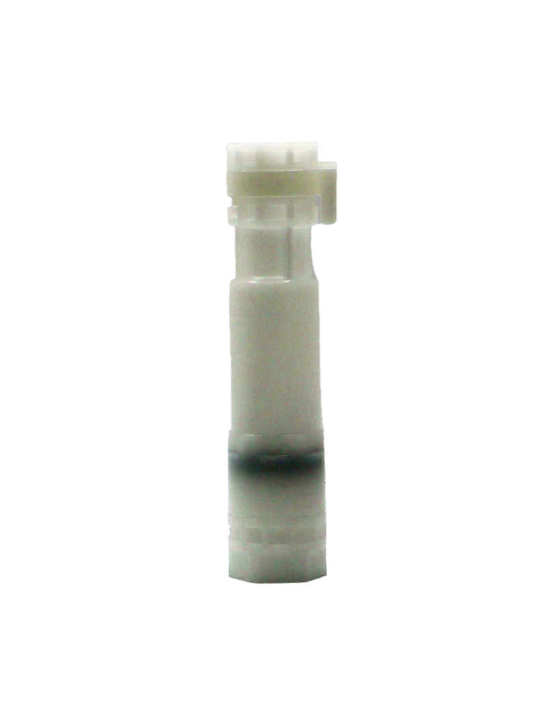 White plastic quick connect hose adapter.
