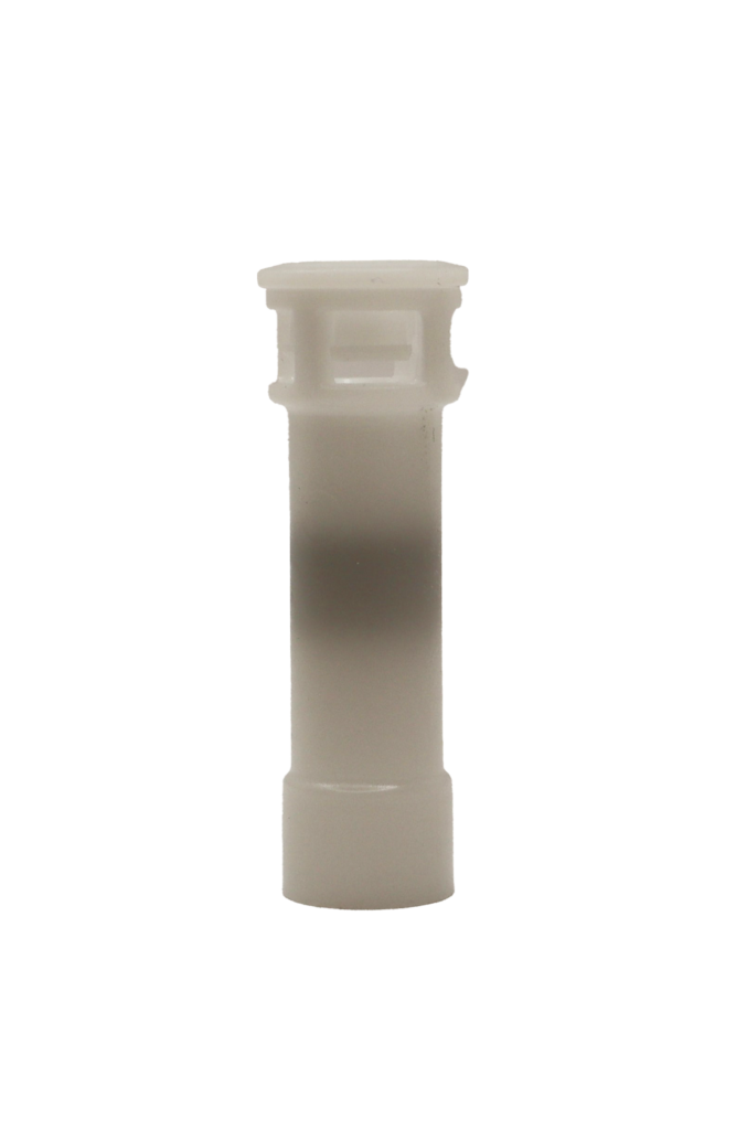 White plastic quick connect with blue internal check valve.