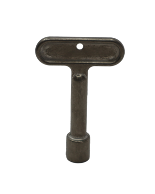 Metal t Shaped handle with square faucet connection.