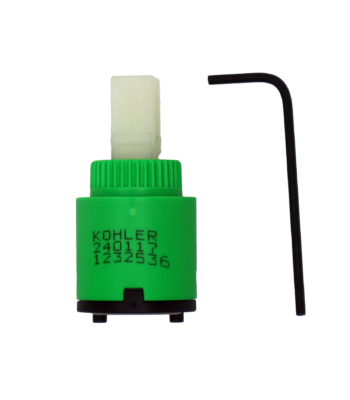 Lime green and black plastic cartridge with white square handle connection with grey bottom seal.
