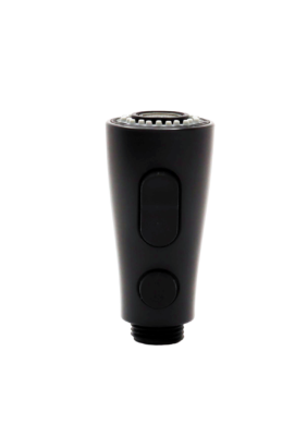 Front viewos the matte black spray wand with 2 black buttons for the control of the spray patterns.
