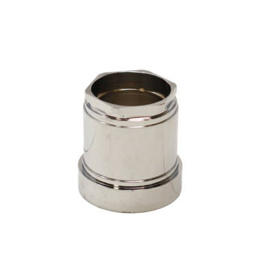 Chrome plated bonnet nut internal threads and hexagon shape for tightening.