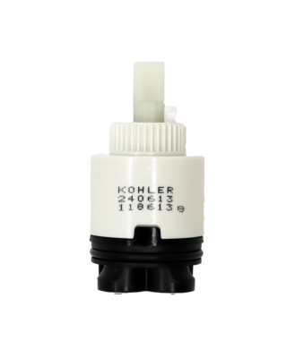 White plastic cartridge with square handle connection black bottom and white rubber seals.