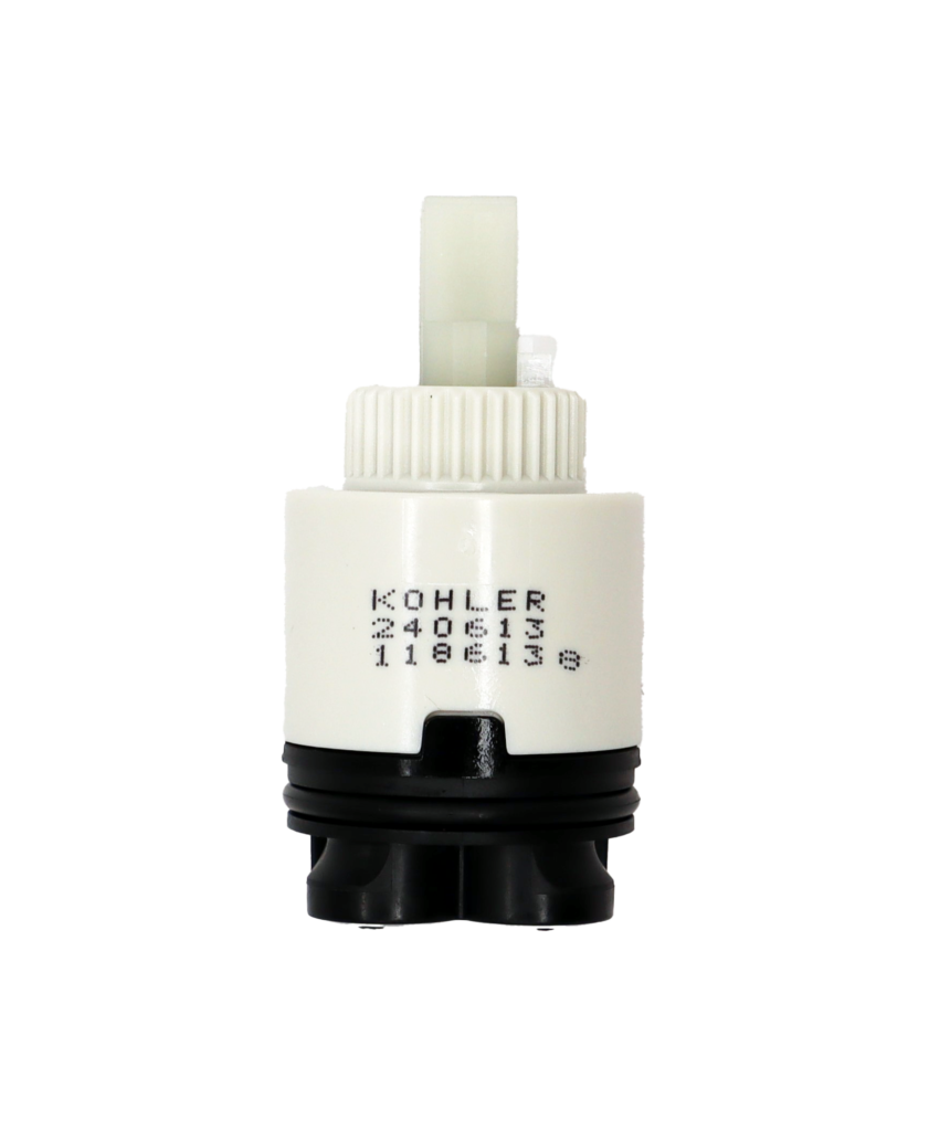 White plastic cartridge with square handle connection black bottom and white rubber seals.