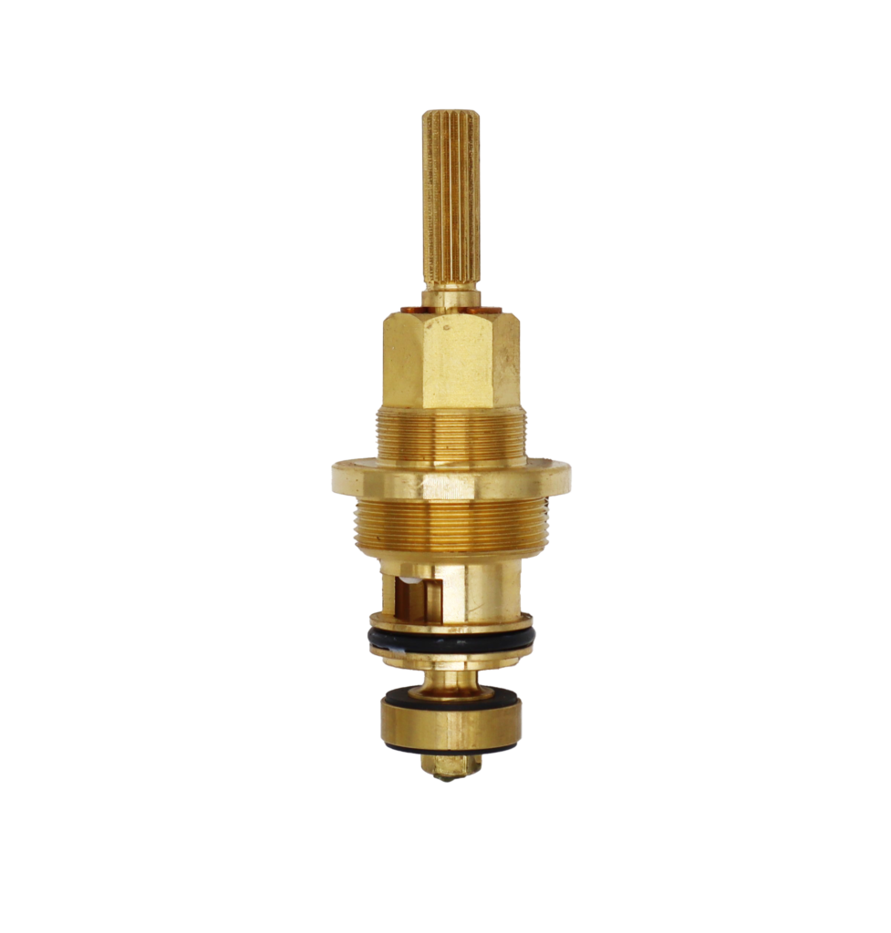 Bright brass cartridge with black rubber o-ring and washer.