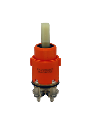 Bright orange plastic cartridge with square handle connection black orings and bottom seal.