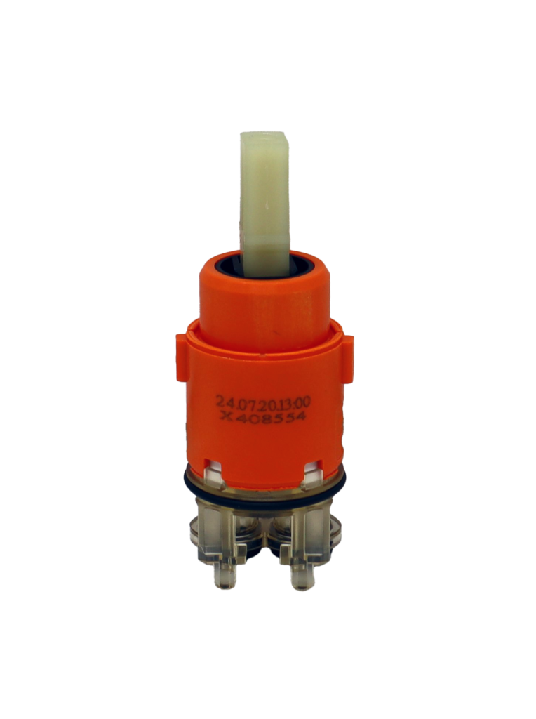 Bright orange plastic cartridge with square handle connection black orings and bottom seal.
