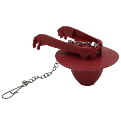 Bright red rubber flapper with stainless chain.