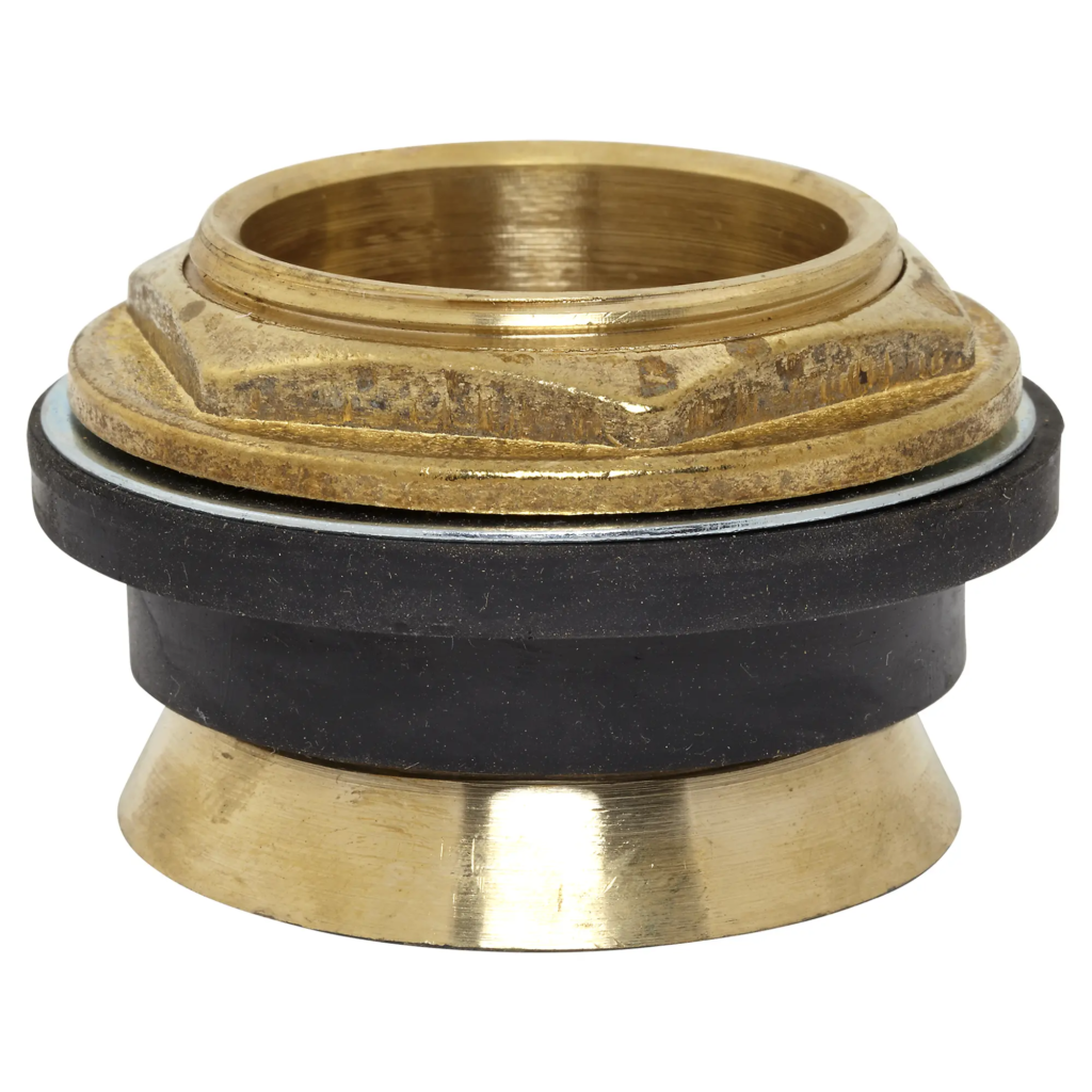 Bright brass body with black rubber washer stainless steel washer and brass nut.