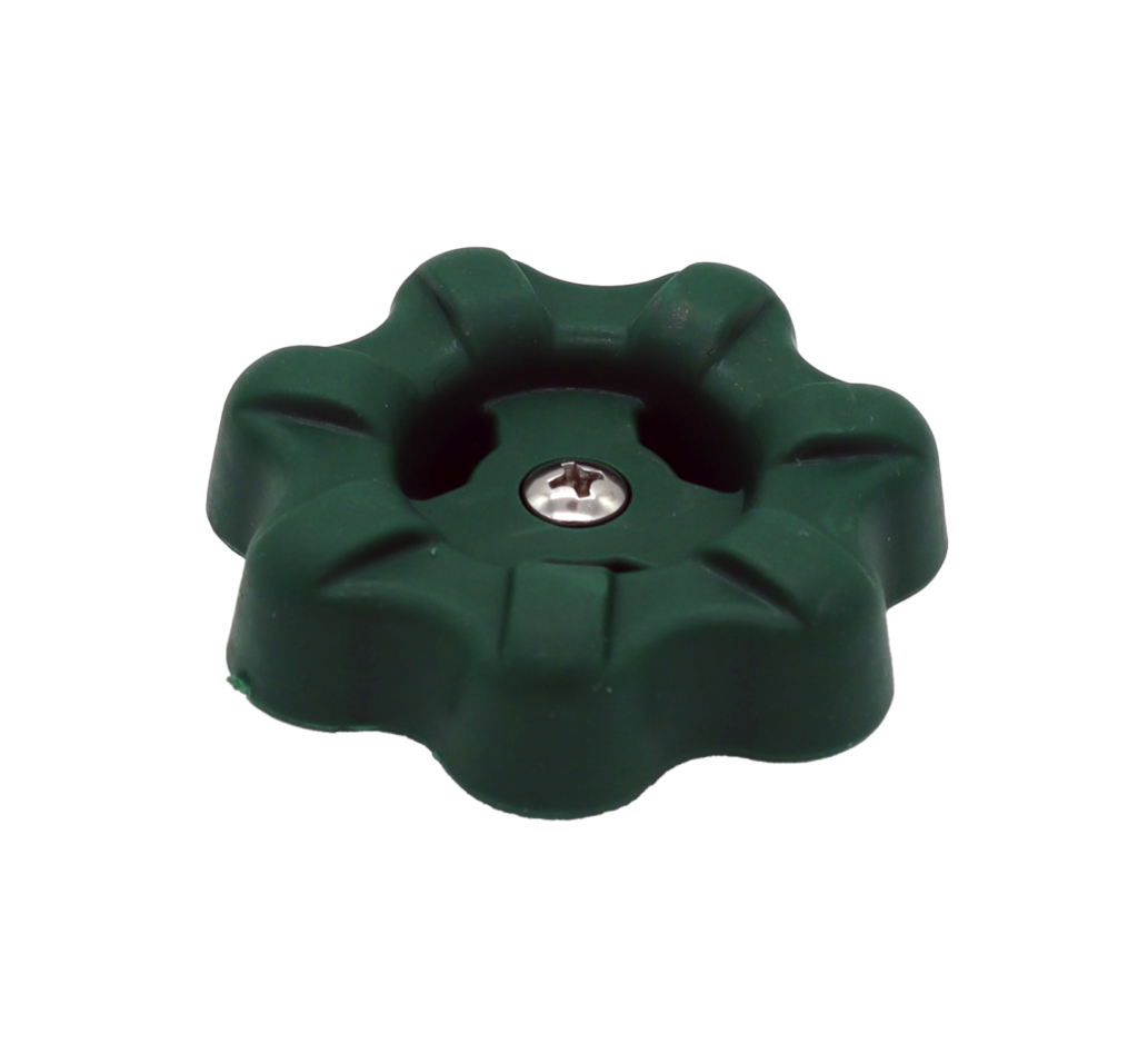 Green wheel handle with stainless screw.