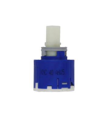 Blue and white plastic cartridge with grey limit stop with square handle connection and black bottom seal.