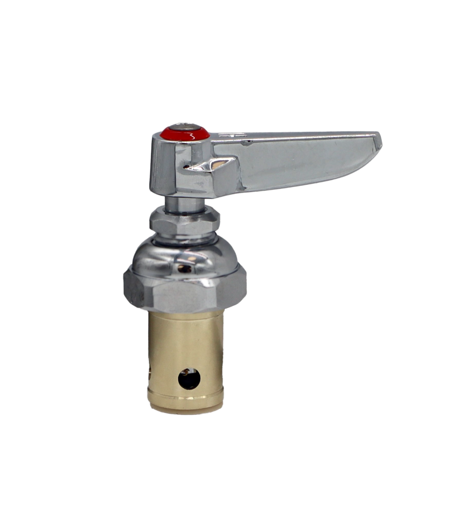 Bright brass barrel with polished chrome bonnet & handle with red index button and stainless screw.