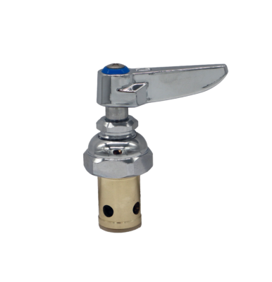 Bright brass barrel with polished chrome bonnet & handle with blue index button and stainless screw.