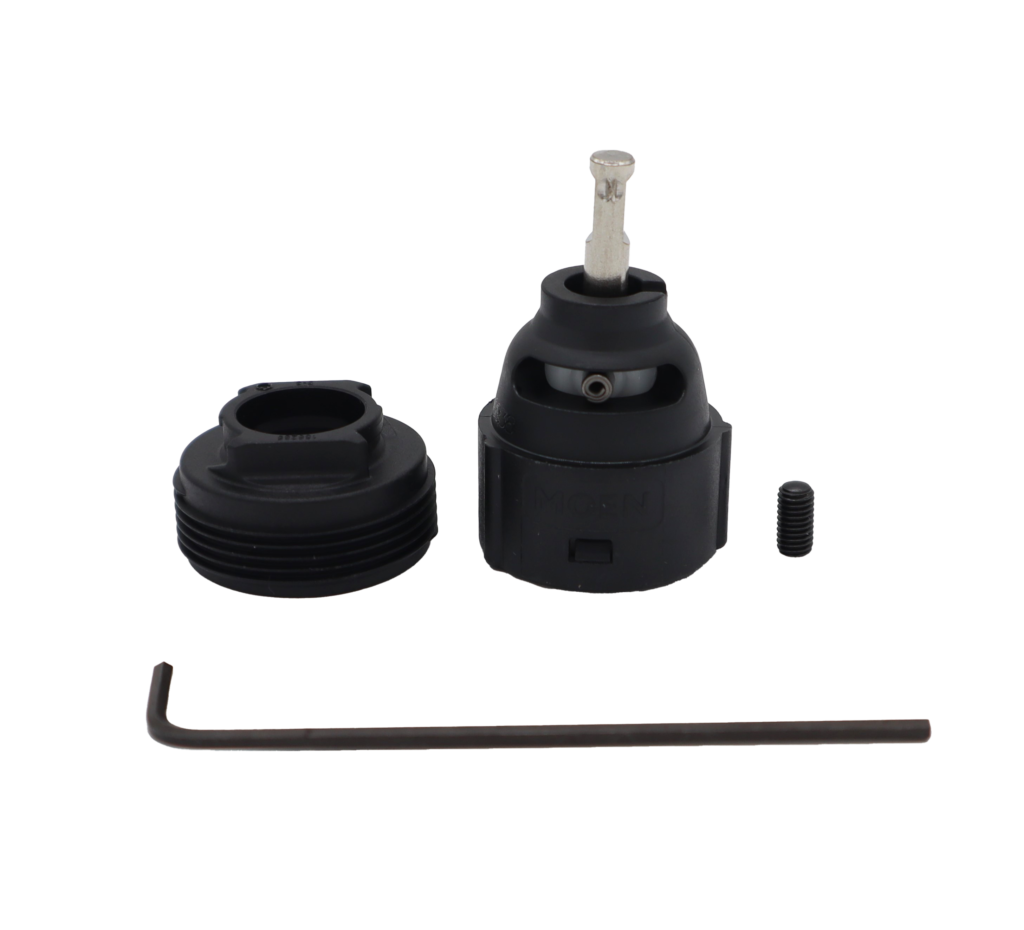 Black plastic cartridge with metal handle connection and black plastic nut.