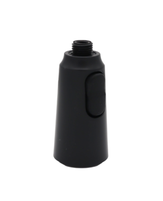 Matte black sprayhead with black rubber button.