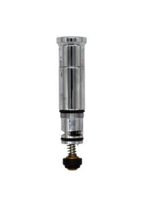 Polished chrome diverter assembly with brass stem stainless spring black rubber o-rings and black rubber washer.