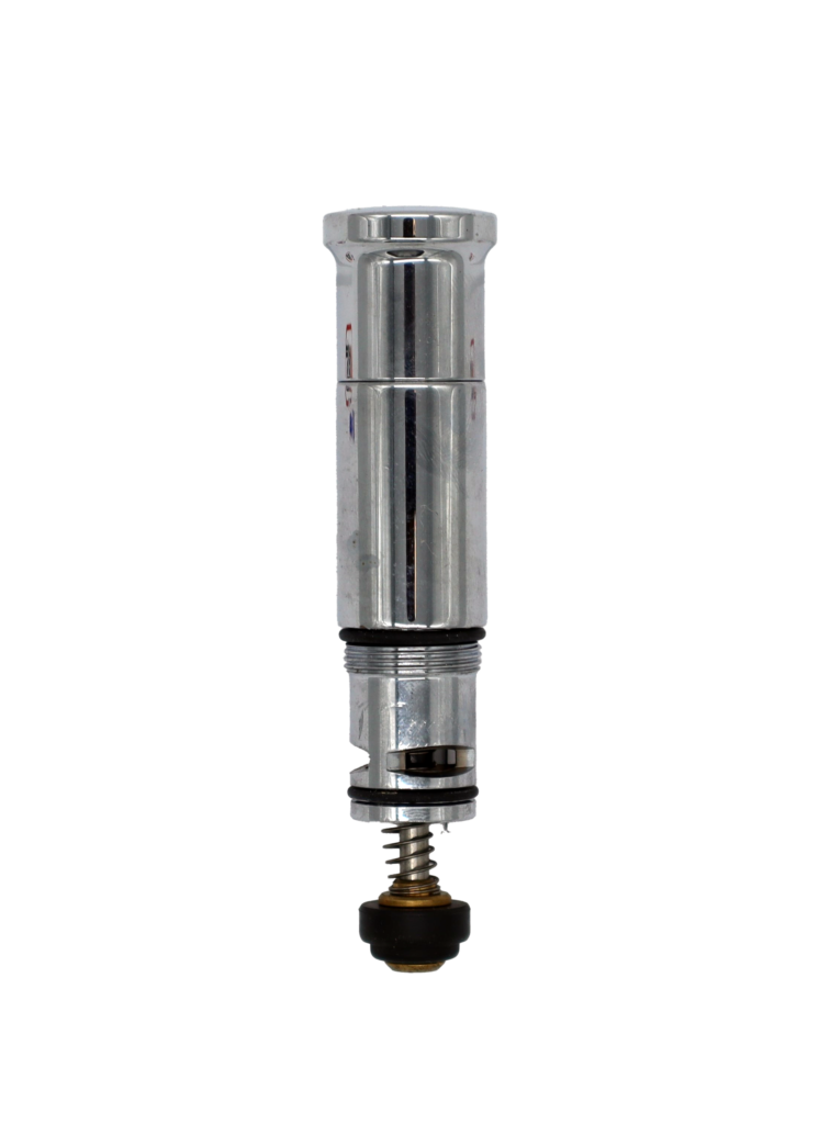 Polished chrome diverter assembly with brass stem stainless spring black rubber o-rings and black rubber washer.