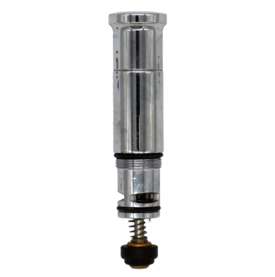 Polished chrome diverter assembly with brass stem stainless spring black rubber o-rings and black rubber washer.