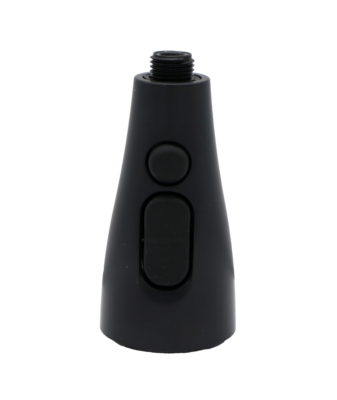 Matte black spray head with dual function buttons and black threaded connection.