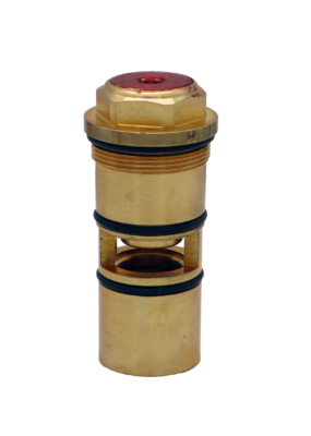Bright brass stop with red making on the top and black rubber o-rings.