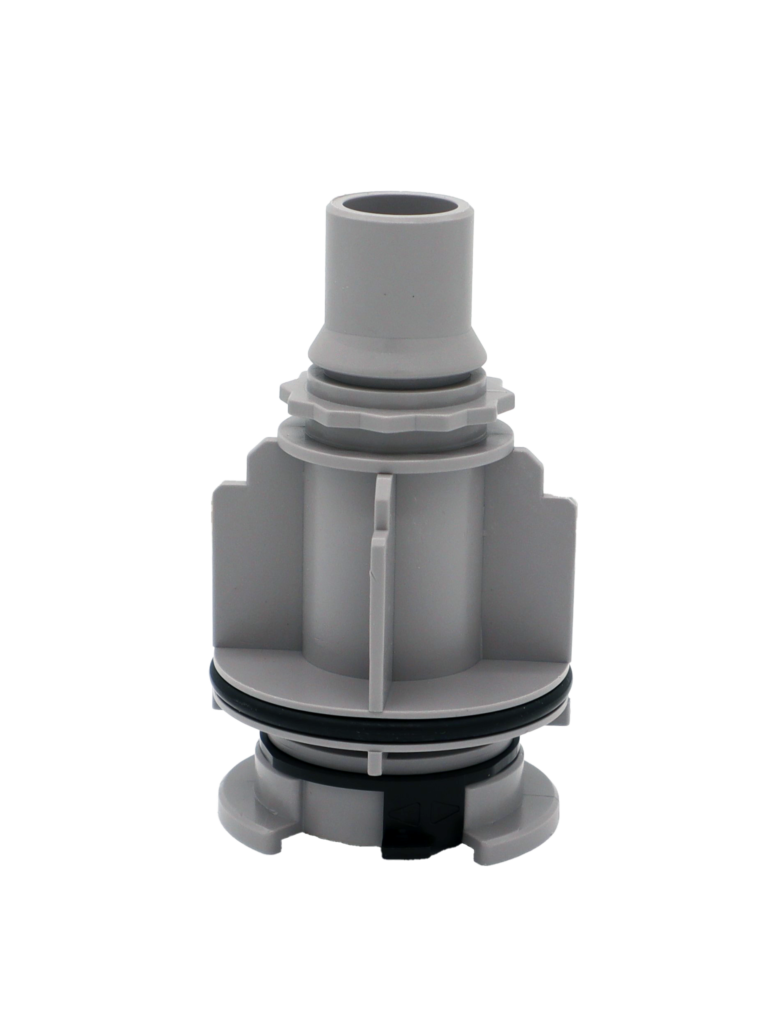 Grey platic adapter with black orings.