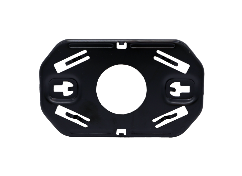 Black plastic tank plate with mounting slots.