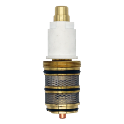Bright brass cartridge with white plastic nut with black rubber o-rings stainless steel screens and copper thermo.
