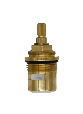 Bright brass cartridgs with black rubber o-ring white ceramic discs and white bottom seal.