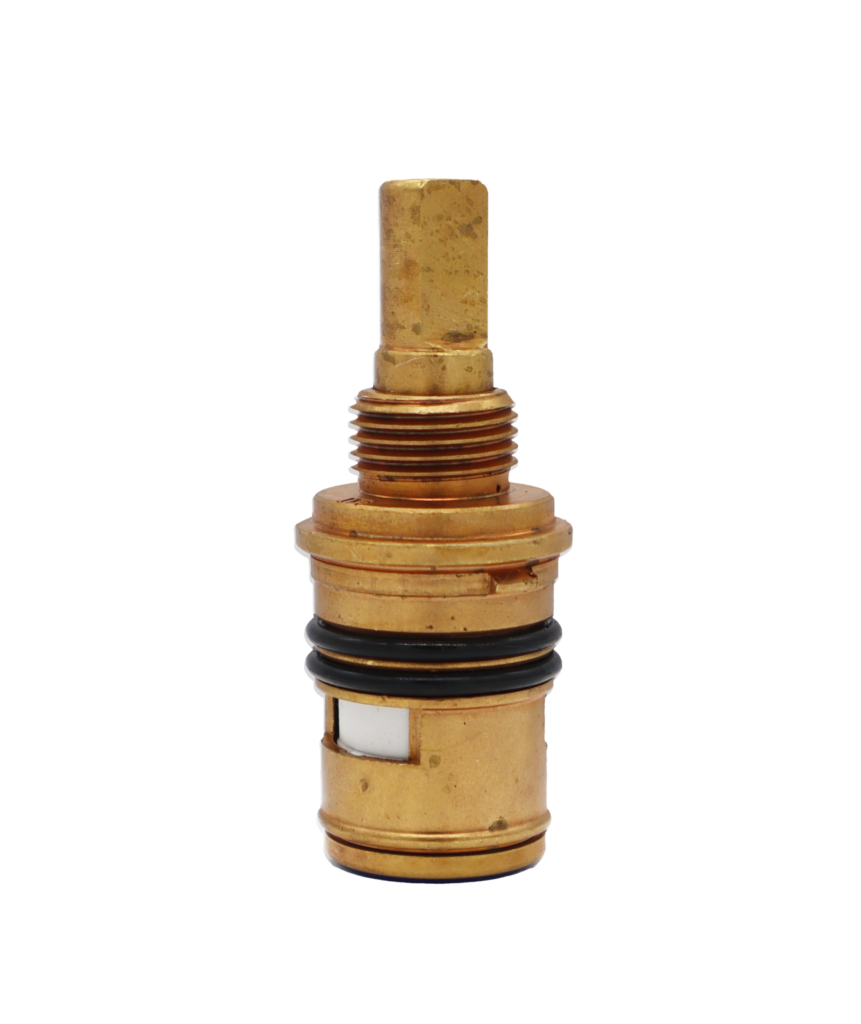 Bright brass cartridge white ceramic discs and black orings.