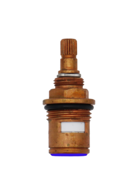 Dark brass cartridge with metal clip white ceramic discs and red bottom seal.