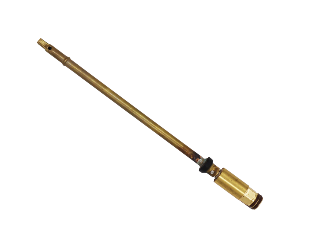 Bright brass stem with black orings washer and metal clip.