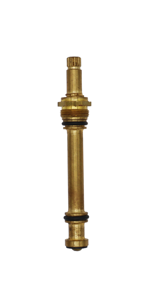 Bright brass stem with black rubber o-rings black rubber washer and brass screw.