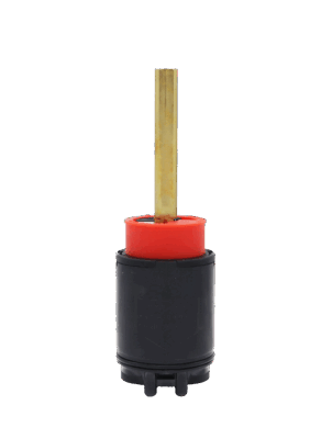 Black plastic cartridge with red limit stop with square brass stem.