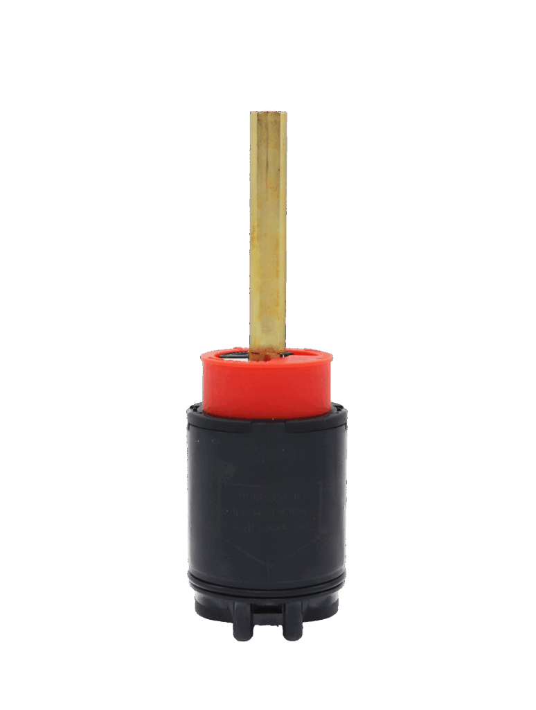 Black plastic cartridge with red limit stop with square brass stem.