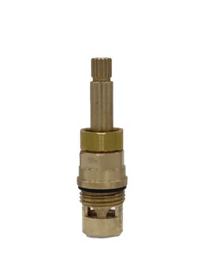 Bright brass cartridge with black rubber o-ring white ceramic discs and white rubber seal.