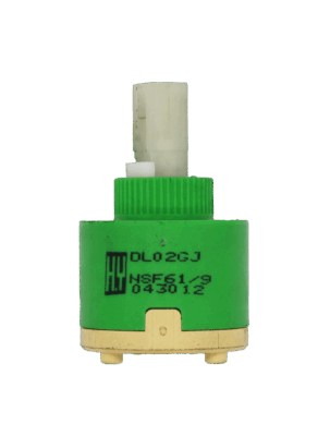 Lime Green and tan cartridge with white square handle connection with black rubber bottom seal.
